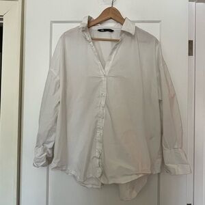 Zara 100% Cotton Oversized Billowy Button Down Shirt Blouse XL